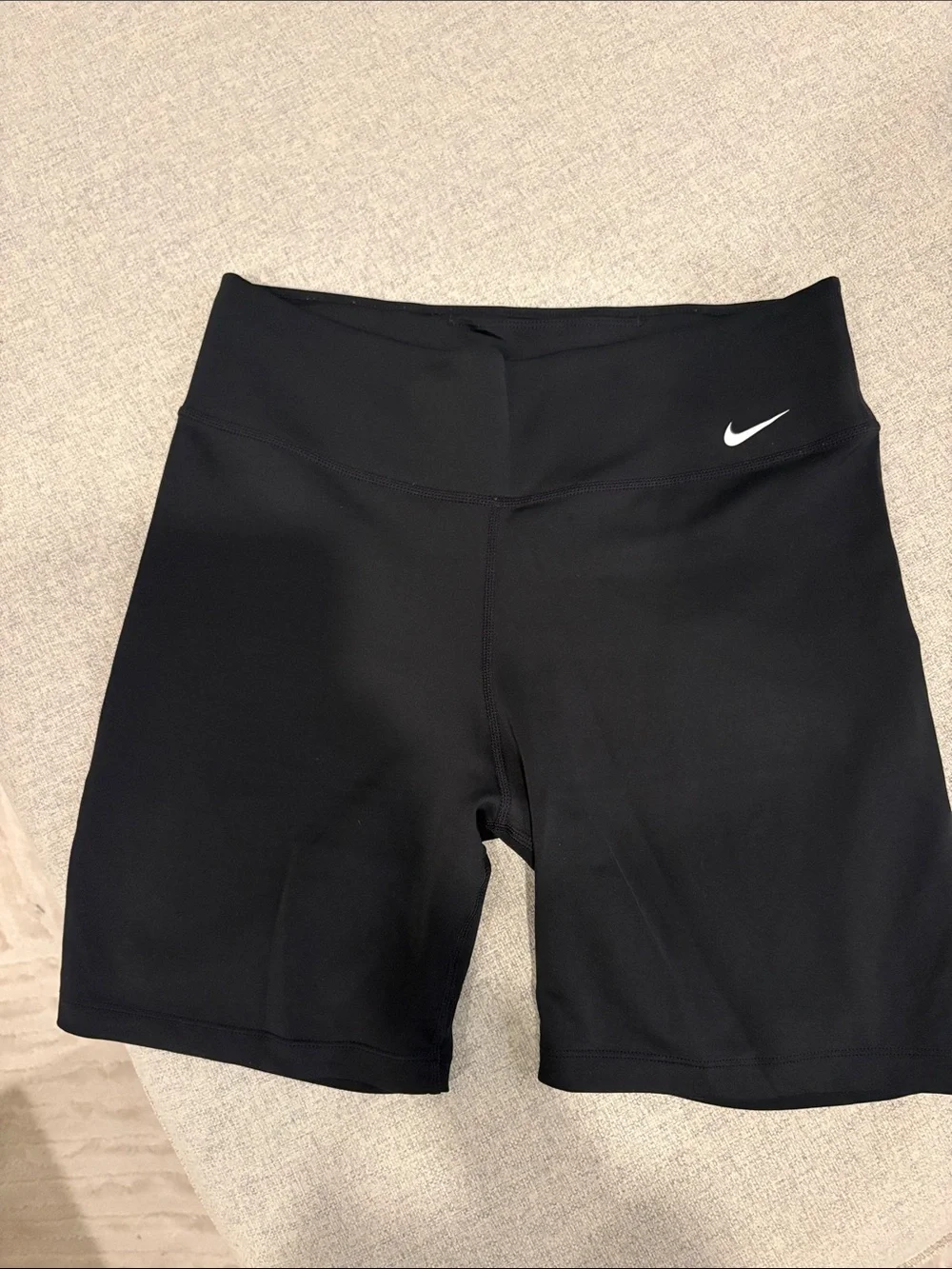 Nike Women’s Black Mid-Rise Bike Shorts with White Swoosh